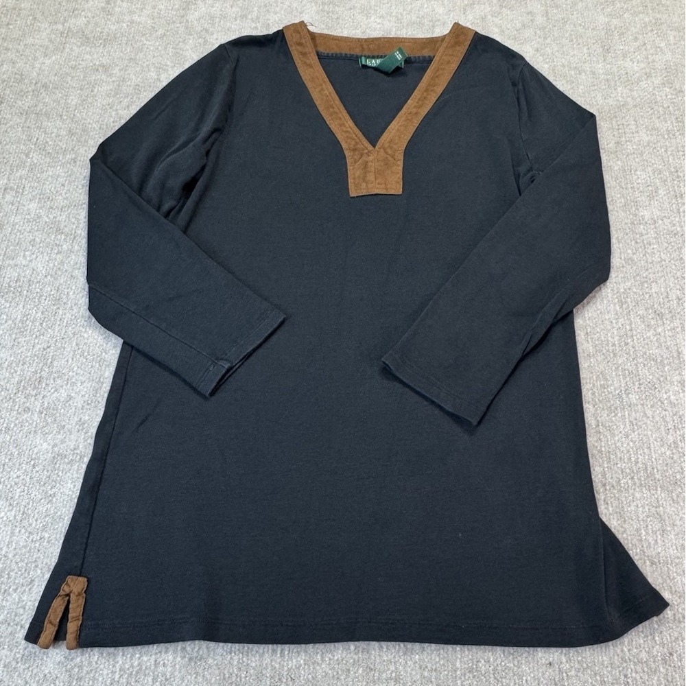 Lauren Ralph Lauren L Tunic Women Pullover Faux Leather Trim Preppy Capsule